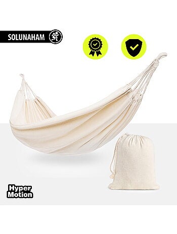 Hamaca colgante boho beige con funda de transporte ligera 200 x 150 cm