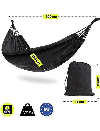 Hamaca colgante boho gris con funda de transporte ligera 200 x 150 cm