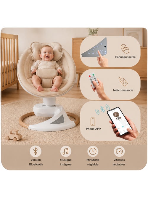Hamaca / columpio eléctrico para bebé Emy de BEBE2LUXE Balanceo natural - Kiabi Hamaca / columpio eléctrico para bebé Emy de BEBE2LUXE Balanceo natural - Kiabi