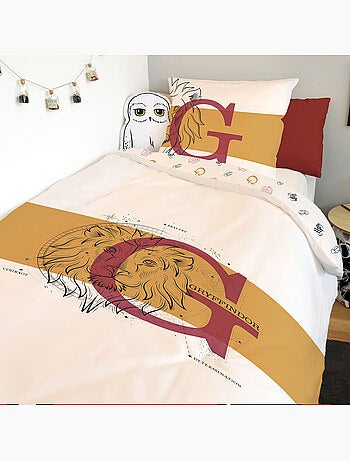 Harry Potter - Juego de sábanas infantil 100% algodón Gryffindor León - Funda nórdica 140x200 cm
