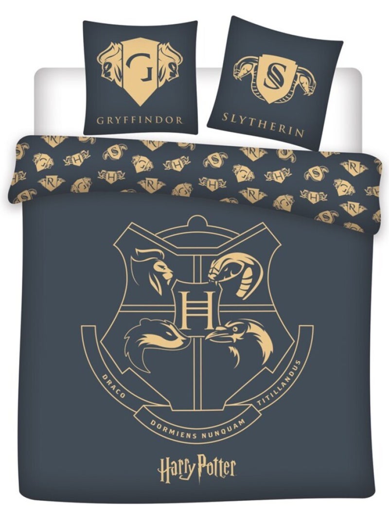 Harry Potter, juego de sábanas doble estampado reversible, BLASONS Negro Negro - Kiabi