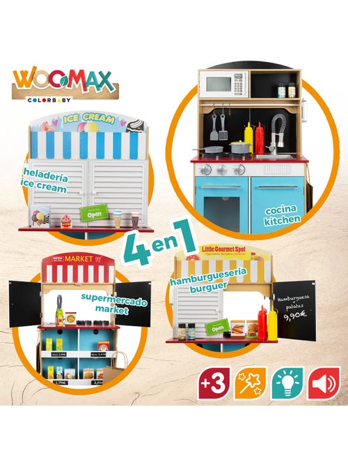 Heladería con cocinita de madera 2 en 1 WOOMAX - Kiabi Heladería con cocinita de madera 2 en 1 WOOMAX - Kiabi