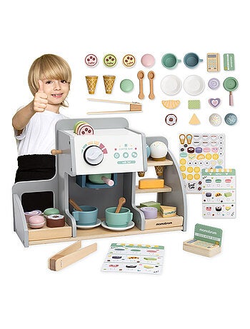Heladería de madera 2 en 1 con cafetera y accesorios - más de 70 piezas infantiles