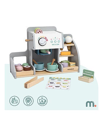 Heladería de madera 2 en 1 con cafetera y accesorios - más de 70 piezas infantiles