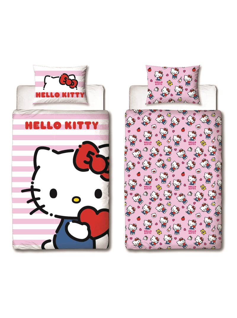 Hello Kitty, juego de sabanas infantil reversible, gatito adorable, funda nórdica 140x200 cm Rosa - Kiabi