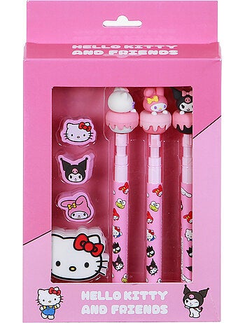 Hello kitty mix pack de 3 lápices eternal + 3 gomas + sacapuntas, rosa