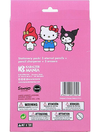 Hello kitty mix pack de 3 lápices eternal + 3 gomas + sacapuntas, rosa