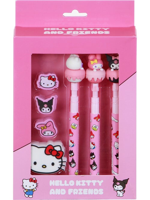 Hello Kitty Mix Pack de 3 Lápices Eternal + 3 Gomas + Sacapuntas, Rosa - Kiabi Hello Kitty Mix Pack de 3 Lápices Eternal + 3 Gomas + Sacapuntas, Rosa - Kiabi