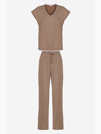 Hera conjunto de pijama de encaje a rayas con manga corta y pantalón penti