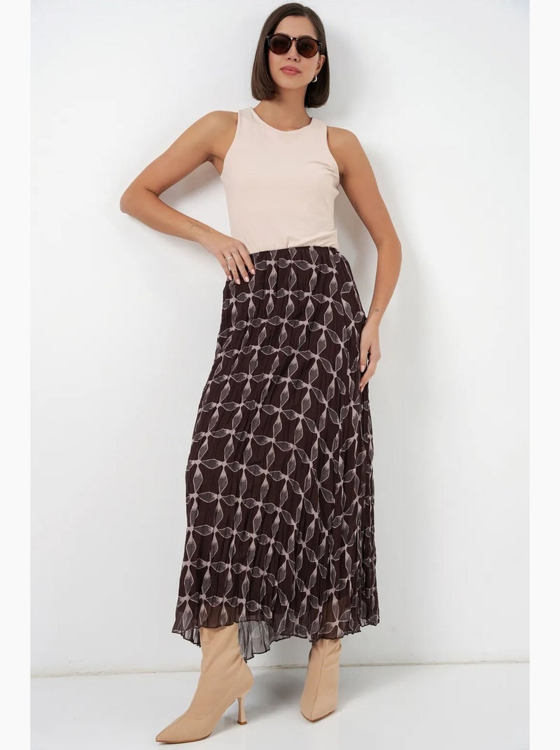 High waist geometric maxi skirt bdart Marrón chocolate - Kiabi