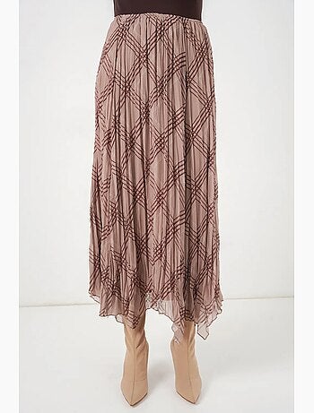 High waist plaid maxi skirt with slit bdart