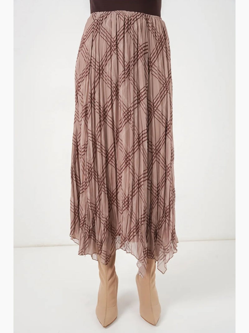 High waist plaid maxi skirt with slit bdart Beige arcilla - Kiabi