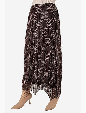 High waist plaid maxi skirt with slit bdart