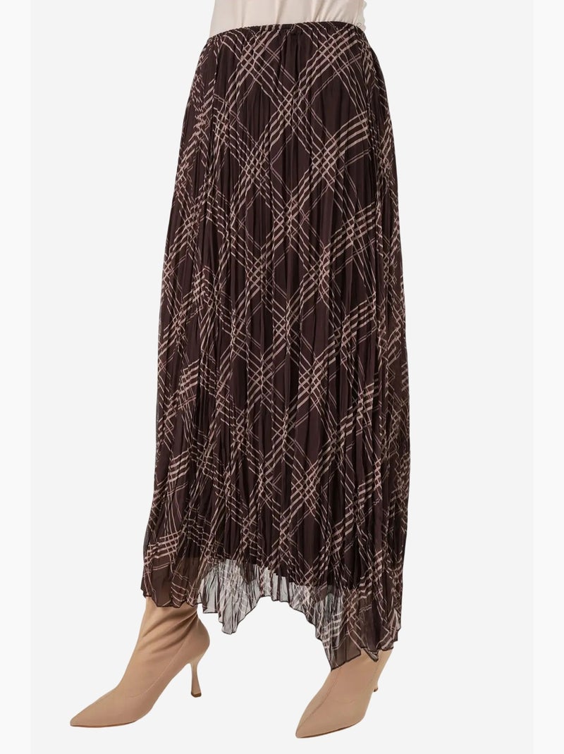 High waist plaid maxi skirt with slit bdart Marrón - Kiabi