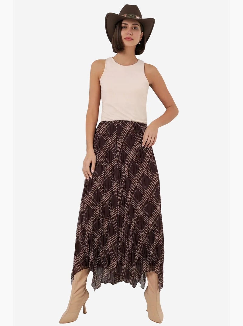 High waist plaid maxi skirt with slit bdart Marrón - Kiabi