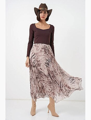 High waist plaid maxi skirt with slit bdart