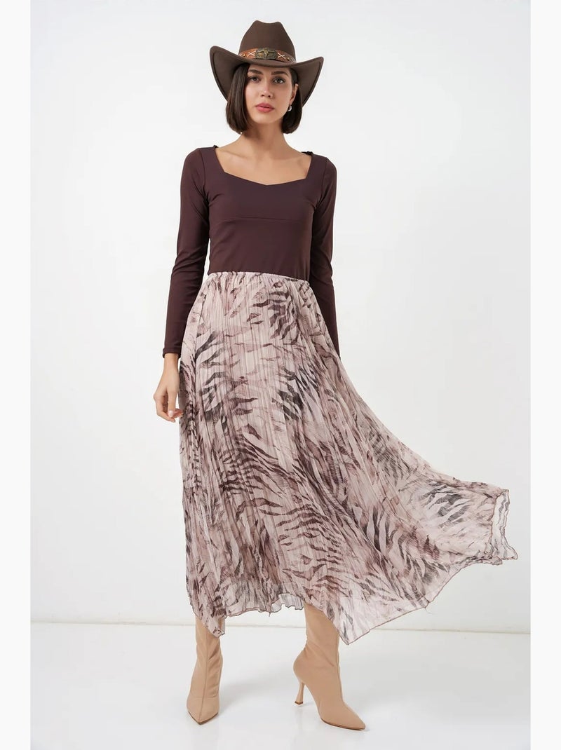 High waist plaid maxi skirt with slit bdart Rosa pálido - Kiabi