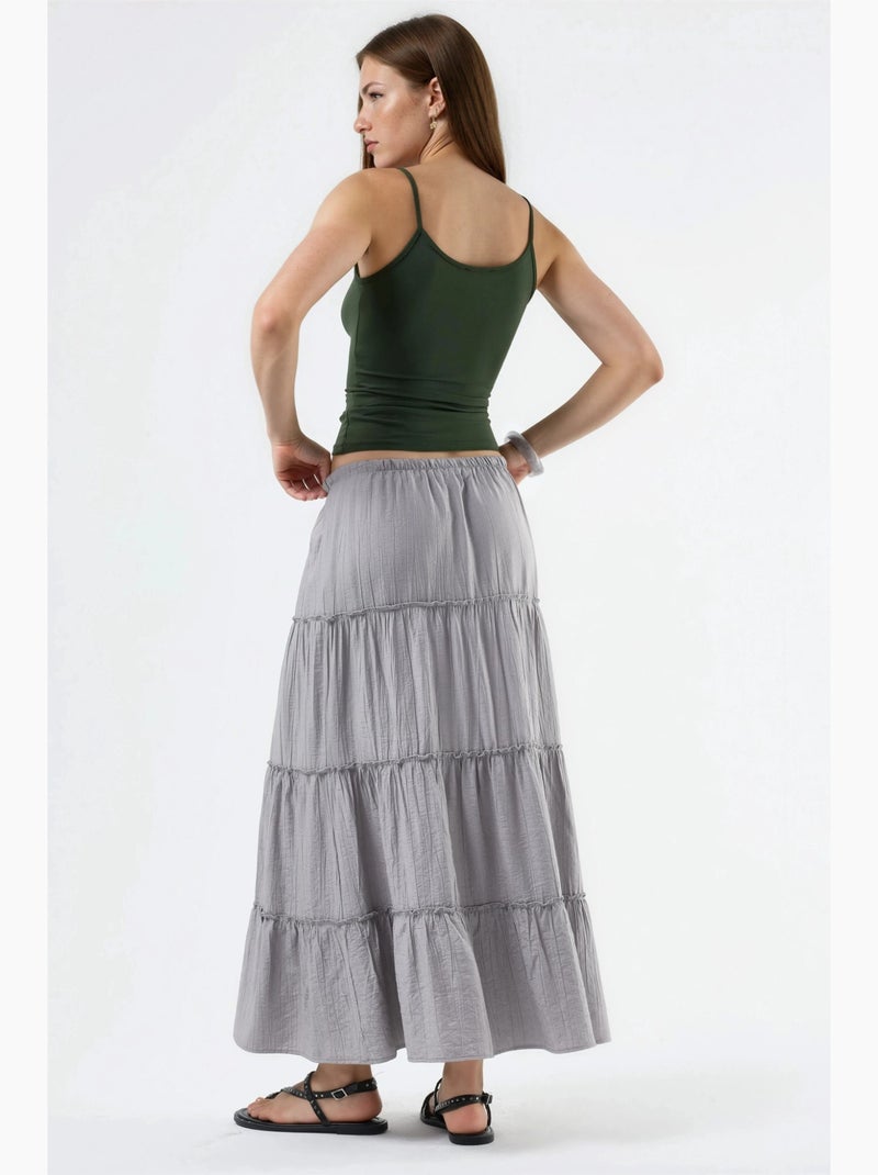 High waist textured maxi skirt busem Gris - Kiabi