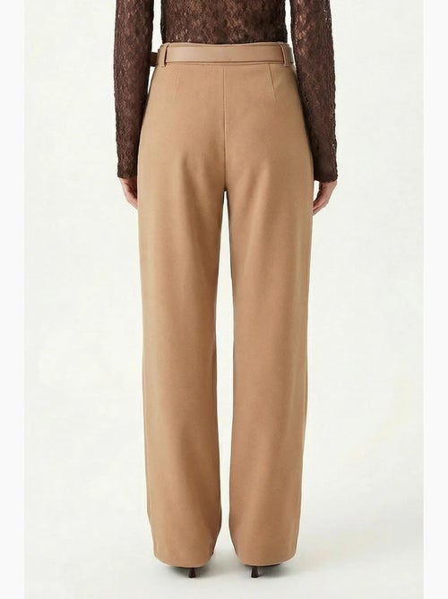 High waist textured wide leg trousers with buckle istanbul - Kiabi
