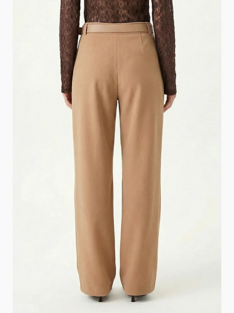 High waist textured wide leg trousers with buckle istanbul Beige claro - Kiabi