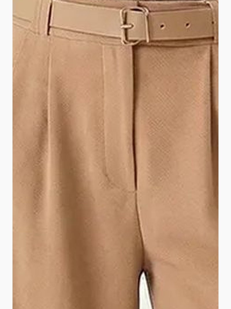 High waist textured wide leg trousers with buckle istanbul Beige claro - Kiabi