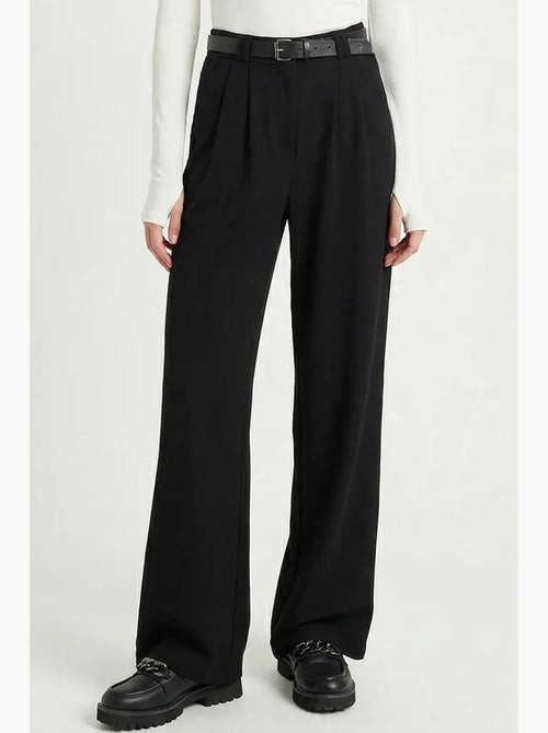 High waist textured wide leg trousers with buckle istanbul - Kiabi High waist textured wide leg trousers with buckle istanbul - Kiabi