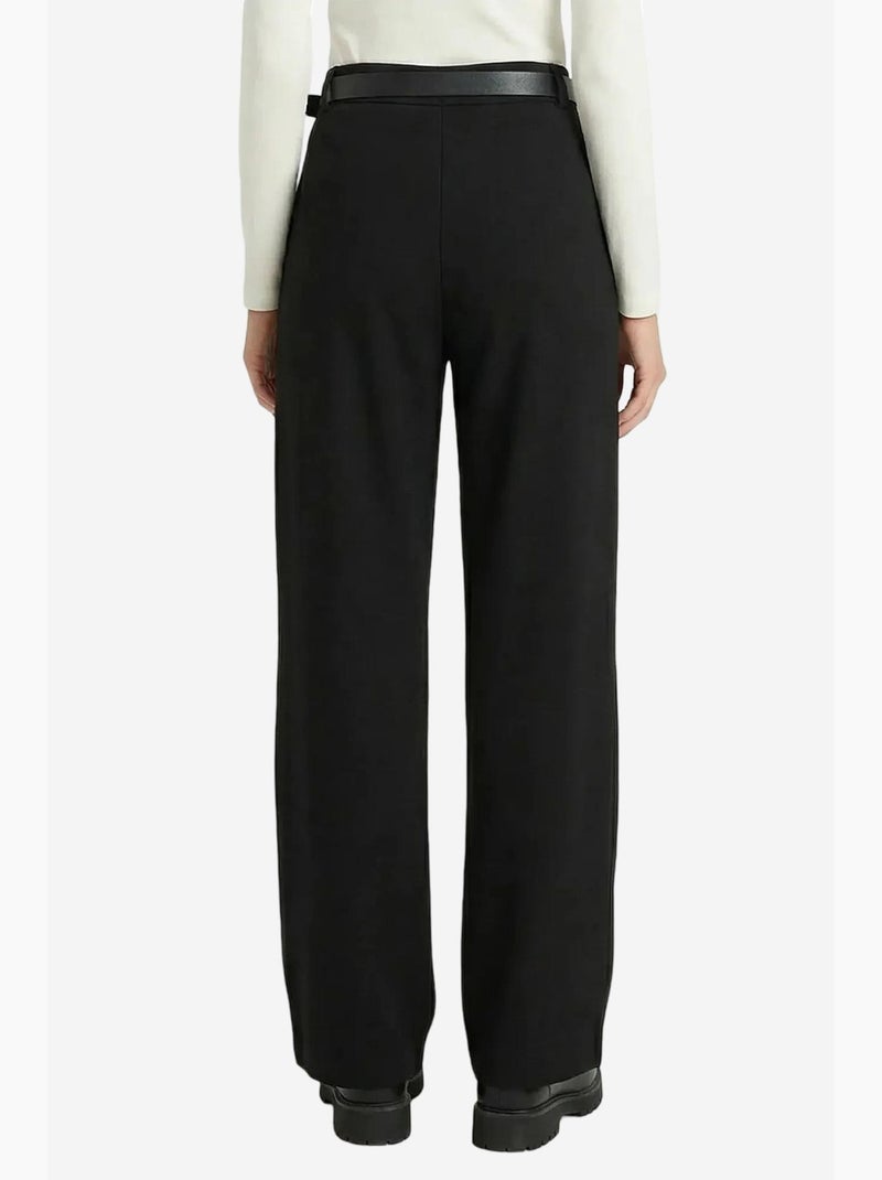 High waist textured wide leg trousers with buckle istanbul Negro - Kiabi