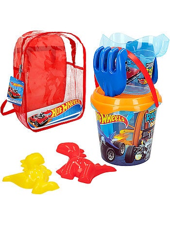 Hot wheels set cubo de playa con accesorios y mochila transporte