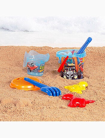 Hot wheels set cubo de playa con accesorios y mochila transporte