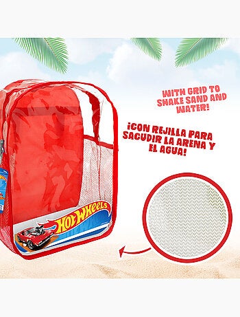 Hot wheels set cubo de playa con accesorios y mochila transporte
