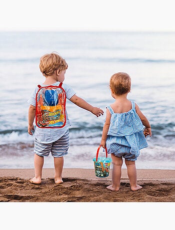 Hot wheels set cubo de playa con accesorios y mochila transporte