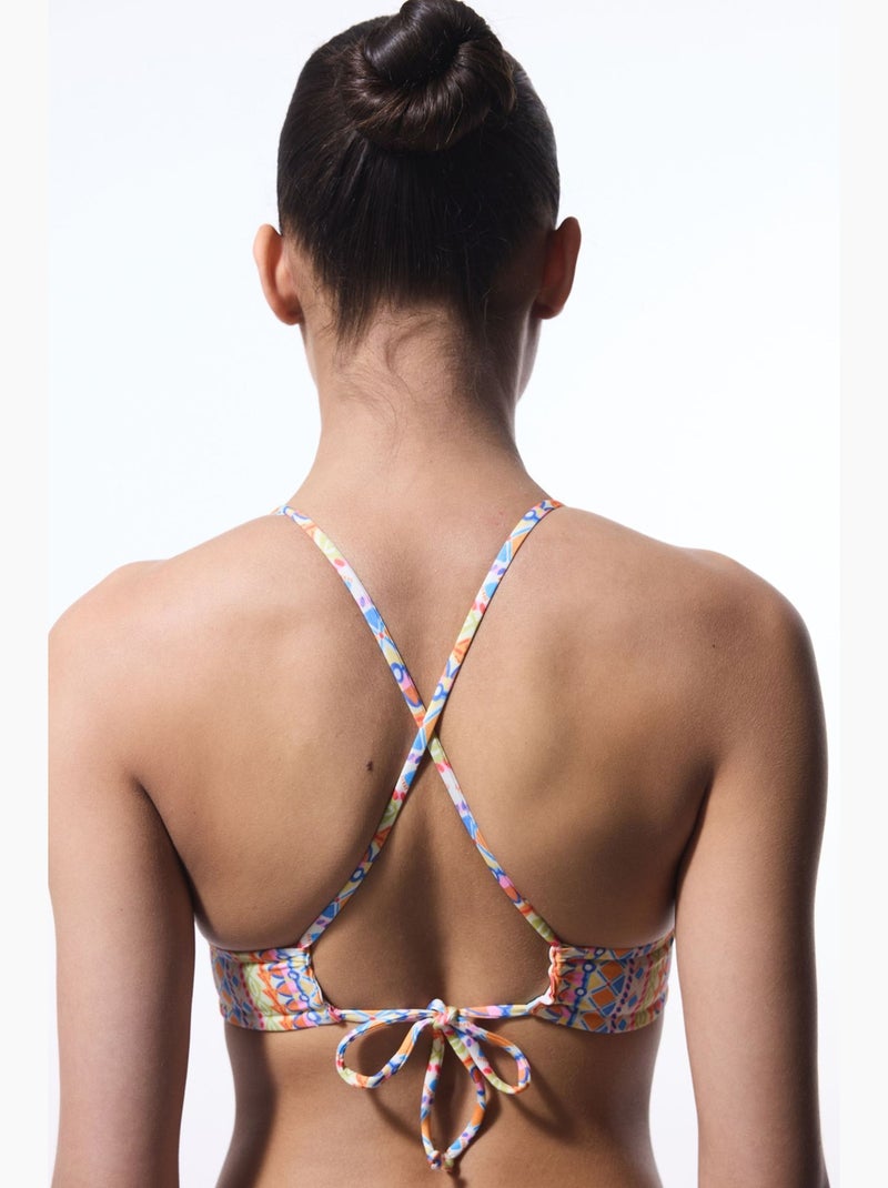 Ila top de bikini reversible con cuello halter penti Blanco Naranja Azul - Kiabi