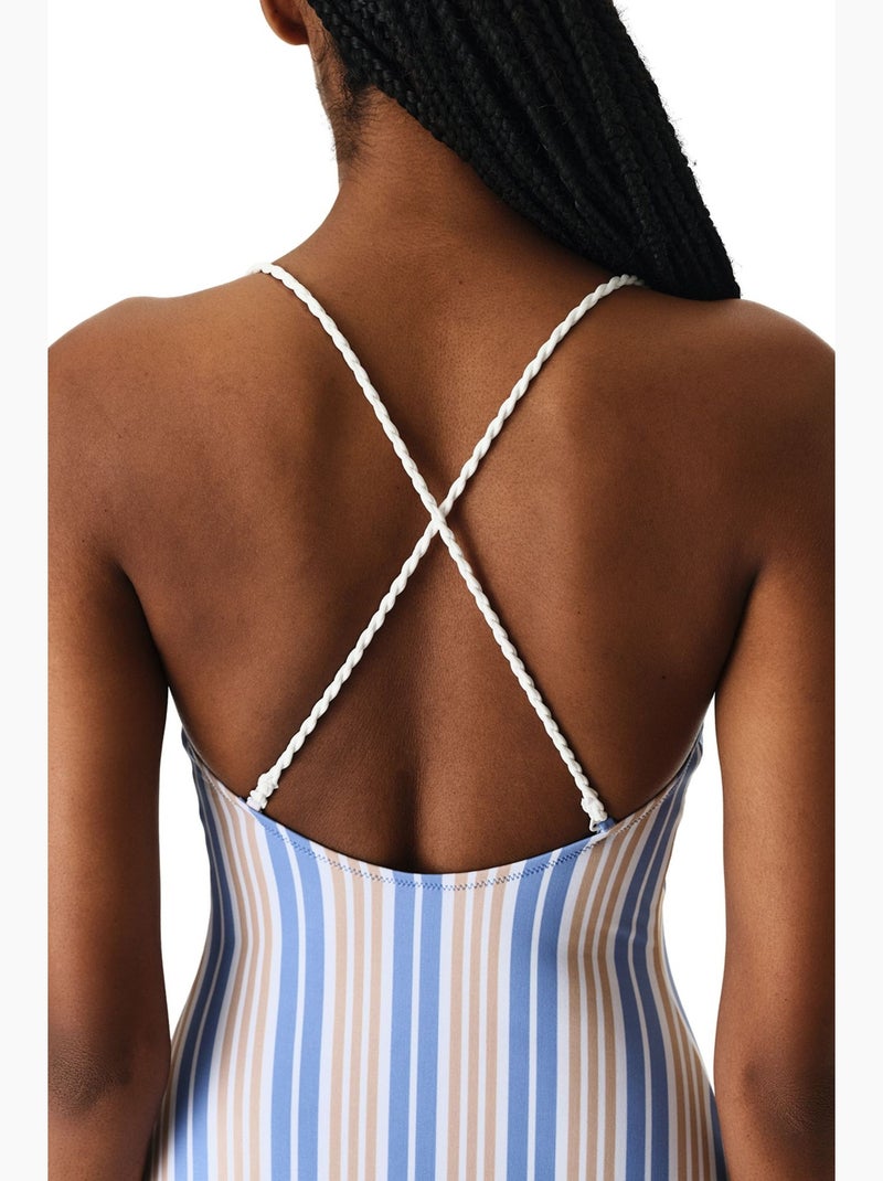 Irene bañador de rayas con cuello en v penti Azul Blanco - Kiabi
