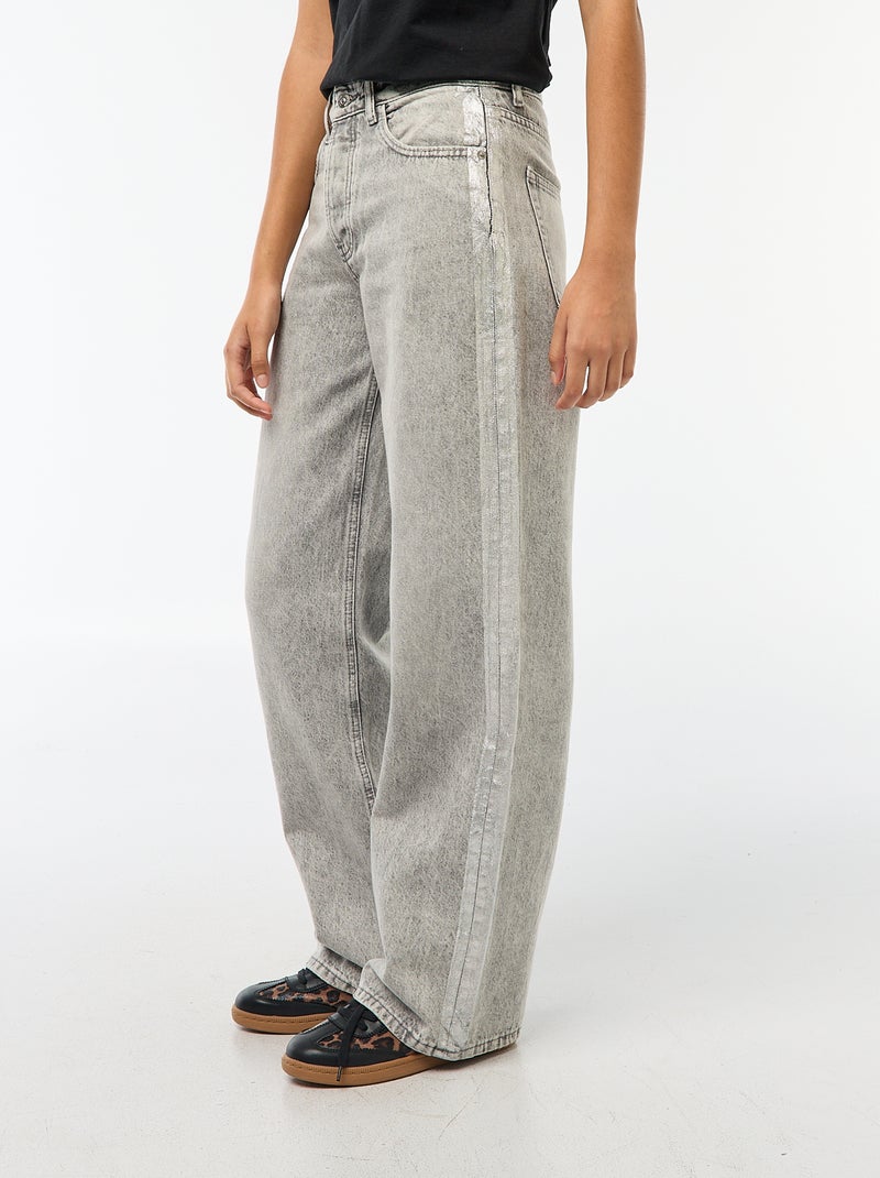 Jean baggy con bandas plateadas Gris - Kiabi