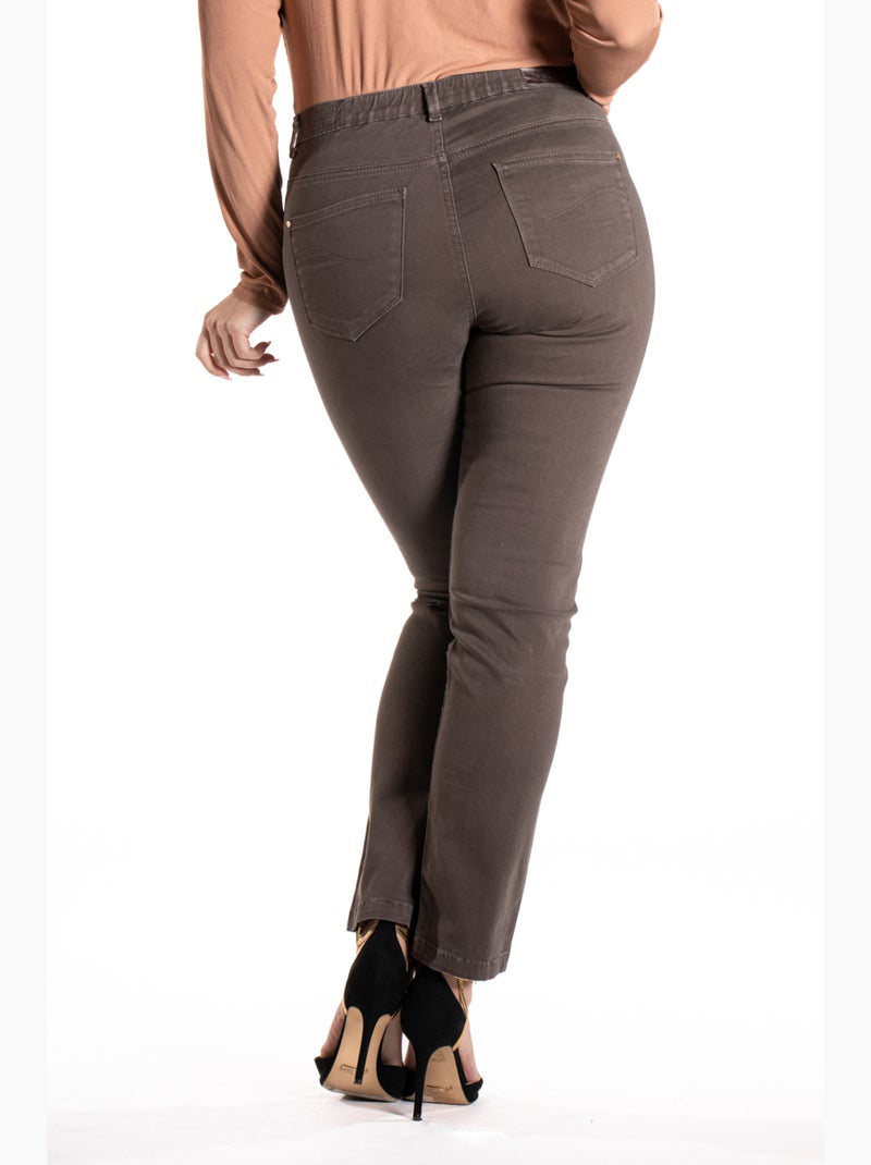 Jeans de color corte recto talle alto stretch 'OBER' Marrón - Kiabi
