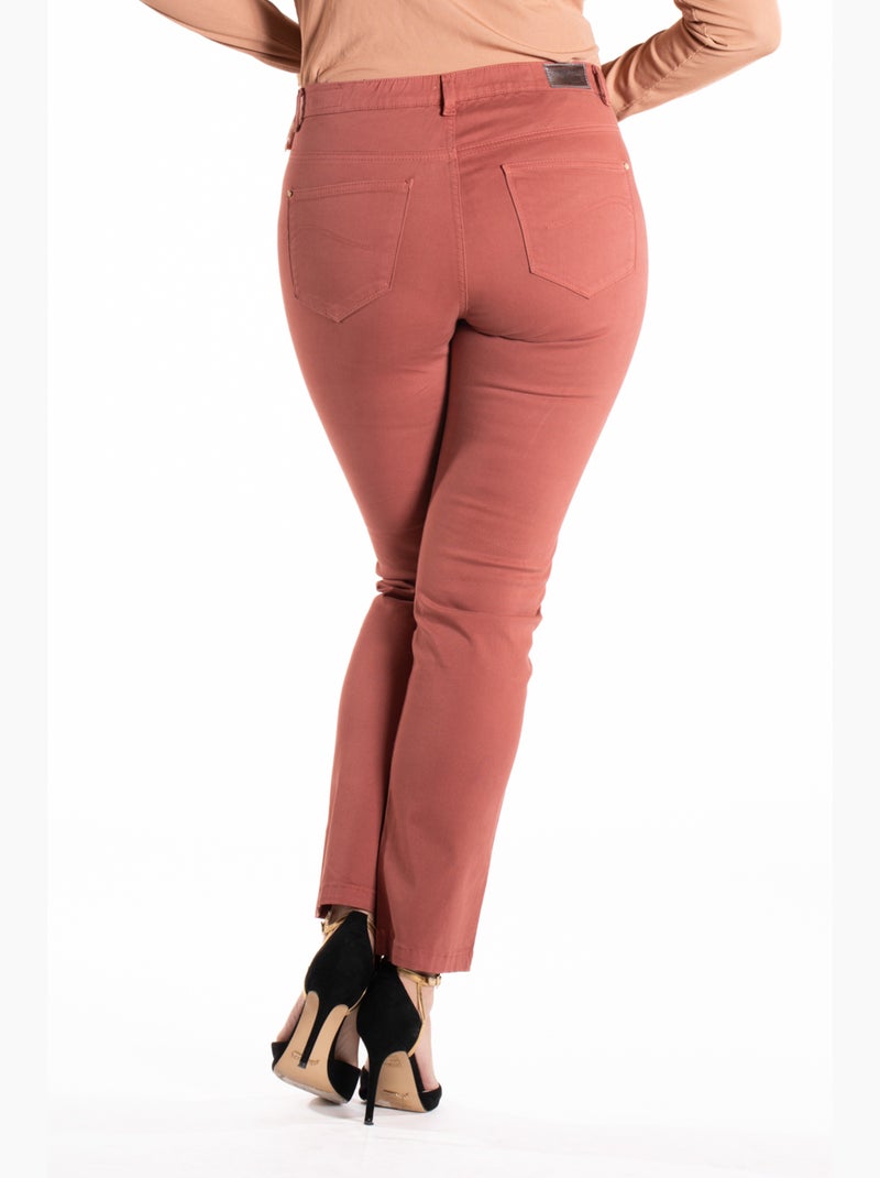 Jeans de color corte recto talle alto stretch 'OBER' Rojo ladrillo - Kiabi