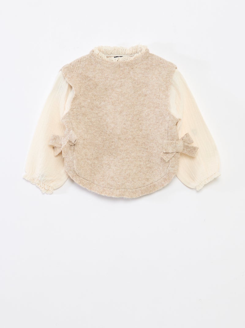 Jersey 2 en 1 con blusa de gasa de algodón Beige - Kiabi