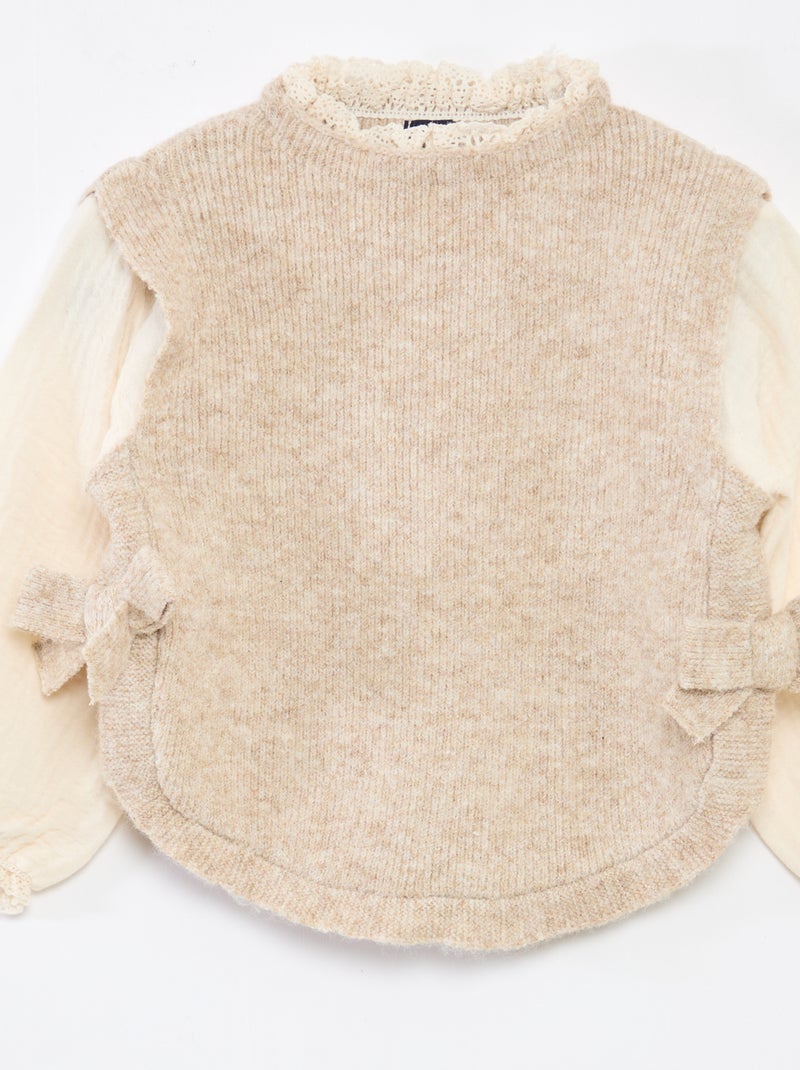 Jersey 2 en 1 con blusa de gasa de algodón Beige - Kiabi