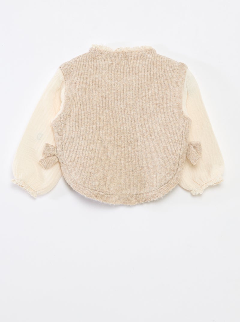 Jersey 2 en 1 con blusa de gasa de algodón Beige - Kiabi