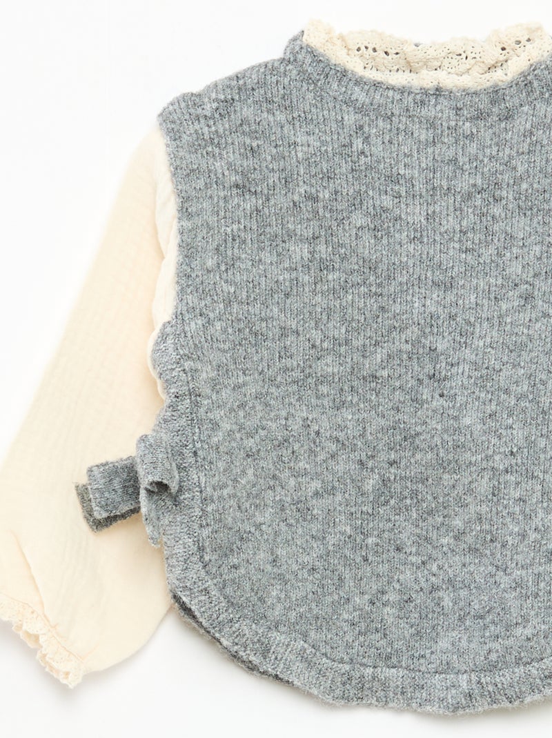 Jersey 2 en 1 con blusa de gasa de algodón Gris - Kiabi