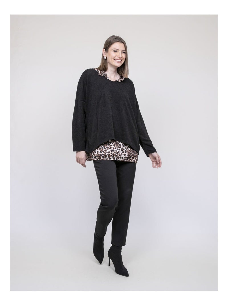 Jersey 2 en 1 con camisa de estampado leopardo KUBILA Negro - Kiabi