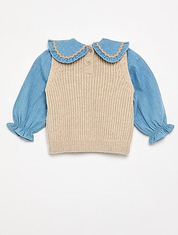 Jersey 2 en 1 con cuello Claudine