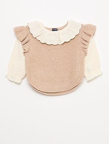 Jersey 2 en 1 con cuello de bordado inglés