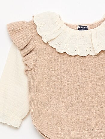 Jersey 2 en 1 con cuello de bordado inglés