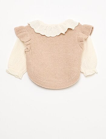 Jersey 2 en 1 con cuello de bordado inglés