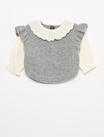 Jersey 2 en 1 con cuello de bordado inglés