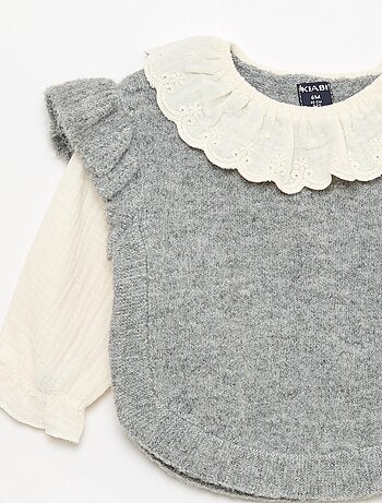 Jersey 2 en 1 con cuello de bordado inglés