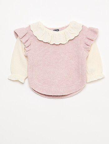 Jersey 2 en 1 con cuello de bordado inglés