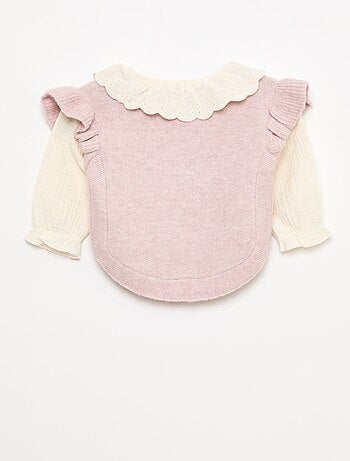 Jersey 2 en 1 con cuello de bordado inglés