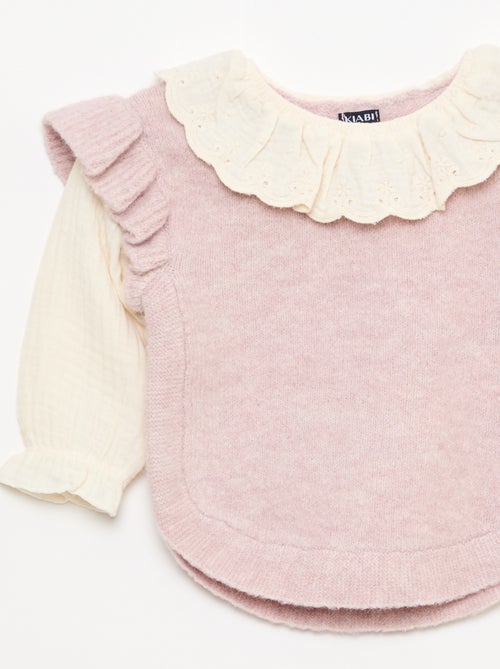 Jersey 2 en 1 con cuello de bordado inglés - Kiabi